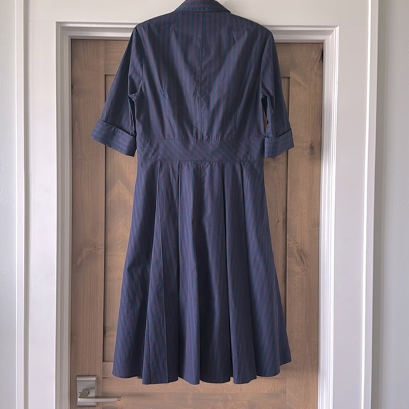 XANDER Midi Shirt Dress Womens 10 Navy/Maroon Pleated skirt Cotton Preppy Retro - Picture 2 of 9